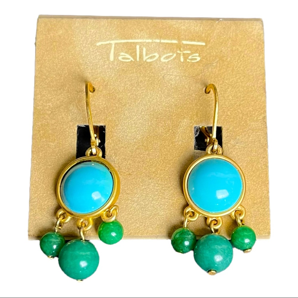 NWT blue turquoise with green beads gold tone earrings from Talbots
